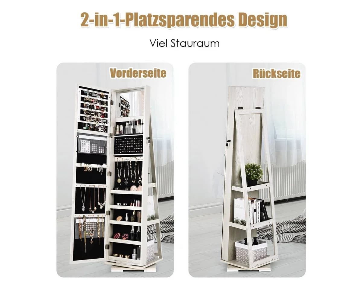 COSTWAY Schmuckschrank Stehend mit Spiegel & Regal, Drehbar, Abschließbar - Bild 3