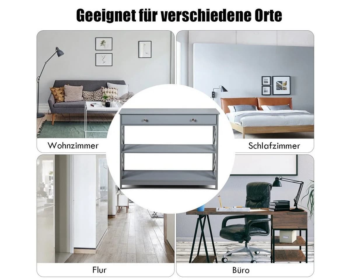 COSTWAY Konsolentisch 3 Ebenen mit Schublade Holz - Bild 5