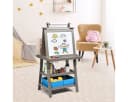 COSTWAY Kinder Staffelei Doppelseitig mit Magneten & 2 Boxen Grau Bild 1