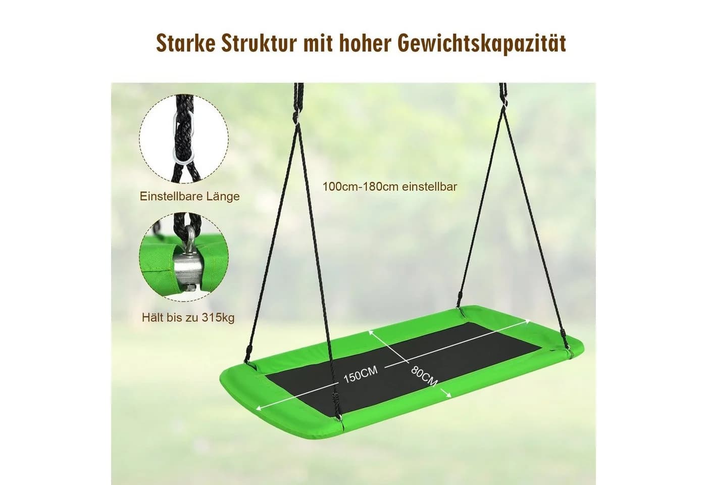 COSTWAY Nestschaukel Grün Verstellbar 320kg Tragkraft - Bild 3