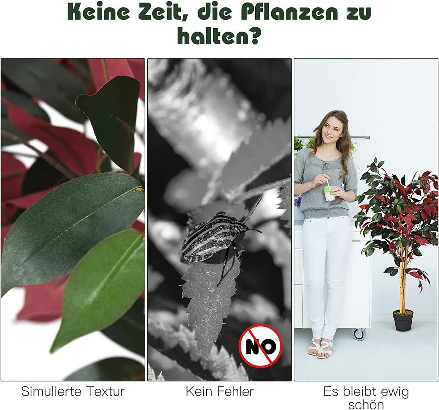 KOMFOTTEU Kunstpflanze 120 cm mit Holzstämmen Grün - Bild 4