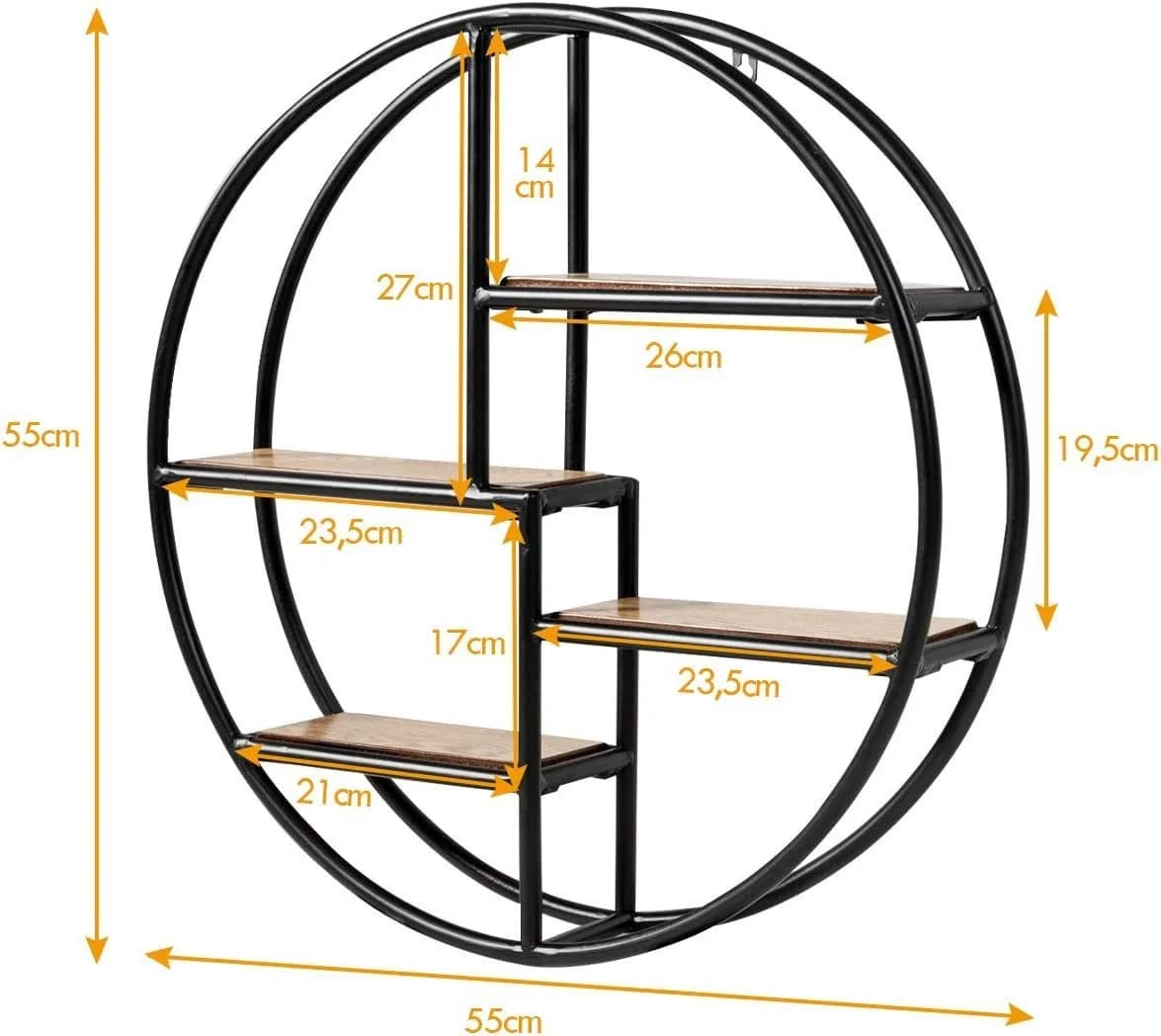KOMFOTTEU Wandregal Hängeregal Rundes Schweberegal aus Holz & Metall - Bild 4
