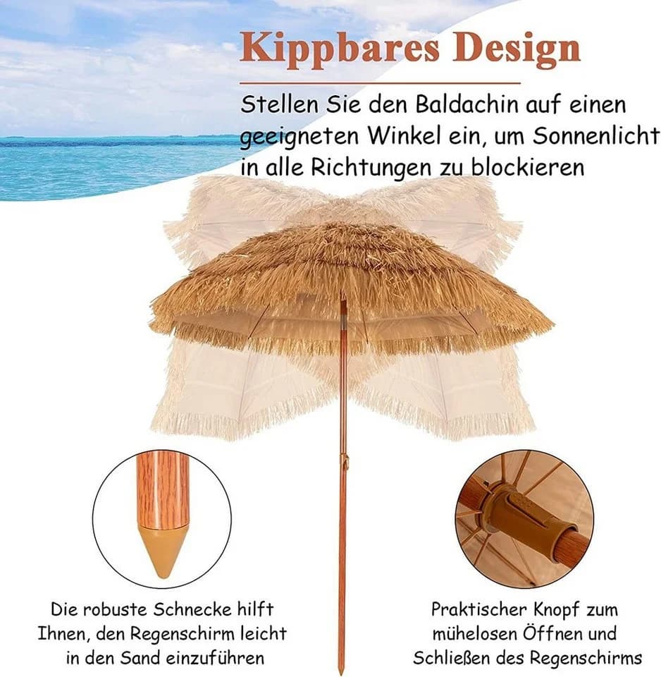KOMFOTTEU Hawaii Sonnenschirm mit Verankerung rund