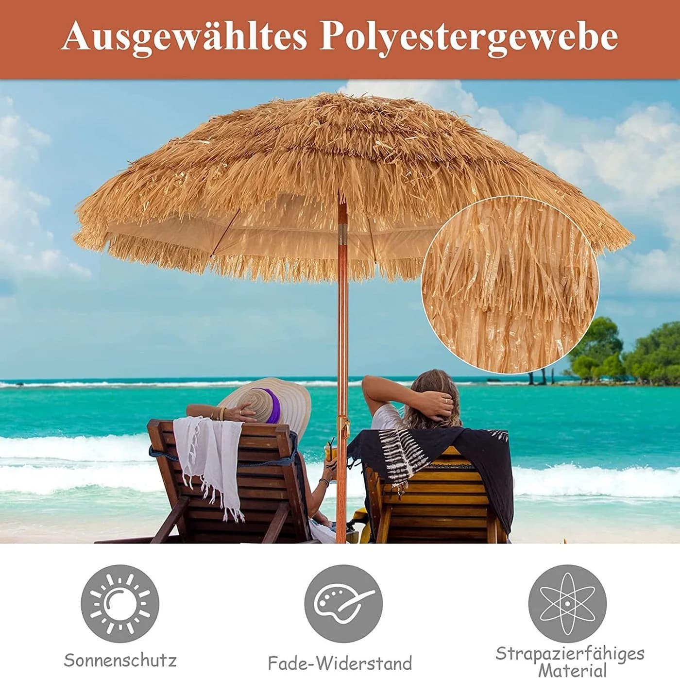 KOMFOTTEU Hawaii Sonnenschirm mit Verankerung rund - Bild 4