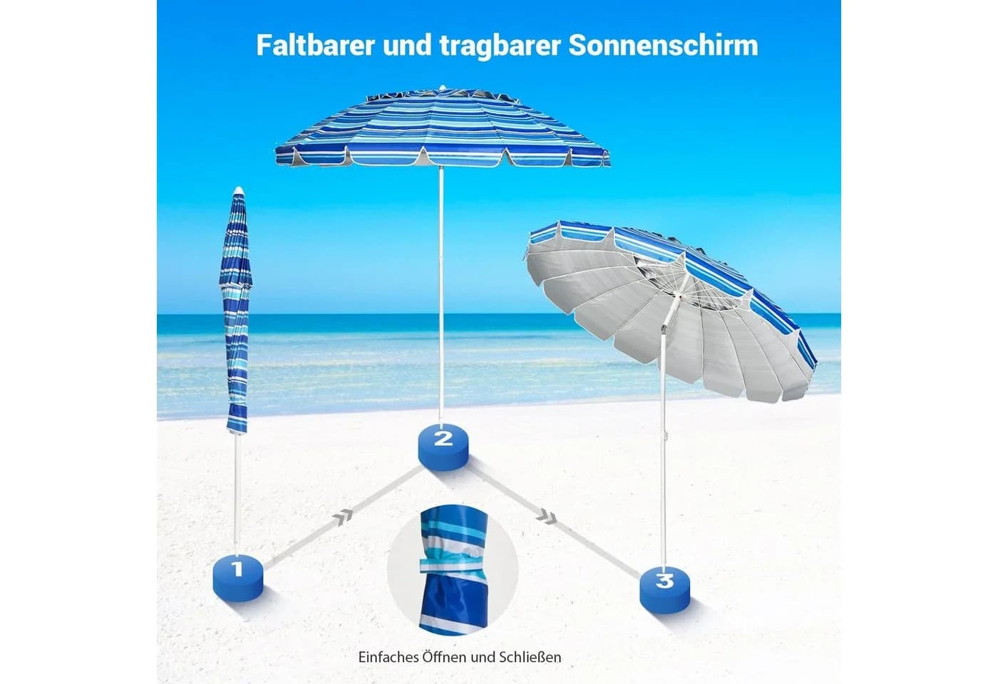 COSTWAY Sonnenschirm Marineblau mit Verankerung und Tragetasche - Bild 4