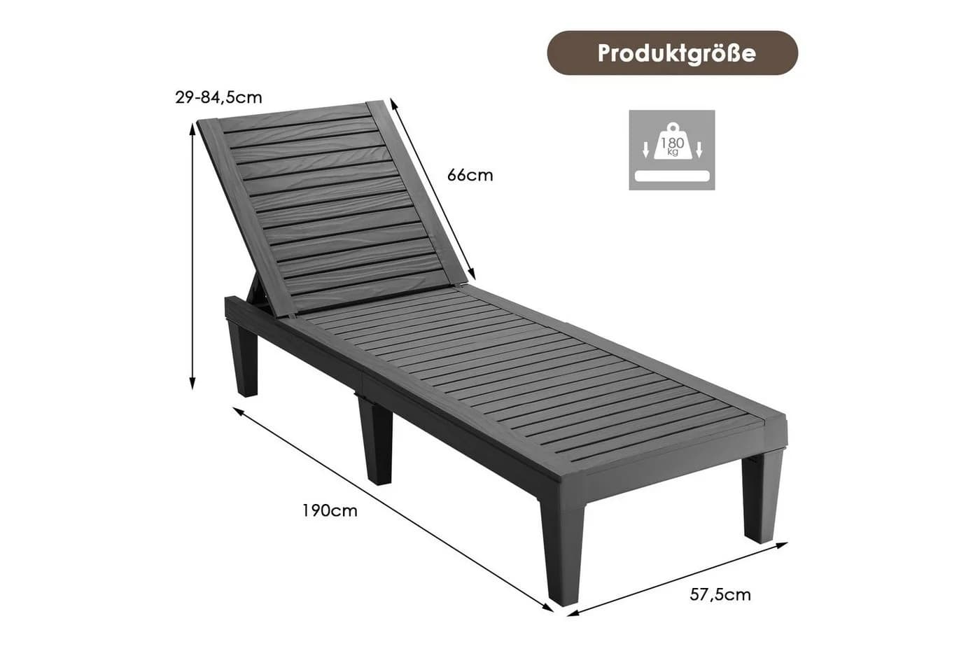 COSTWAY Gartenliege, wetterfest, 5-stufig verstellbar, 180kg, 190x57,5x29cm - Bild 5