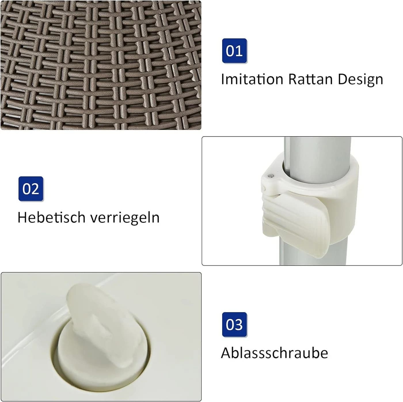 COSTWAY Gartentisch höhenverstellbar mit Eisbehälter Braun - Bild 4