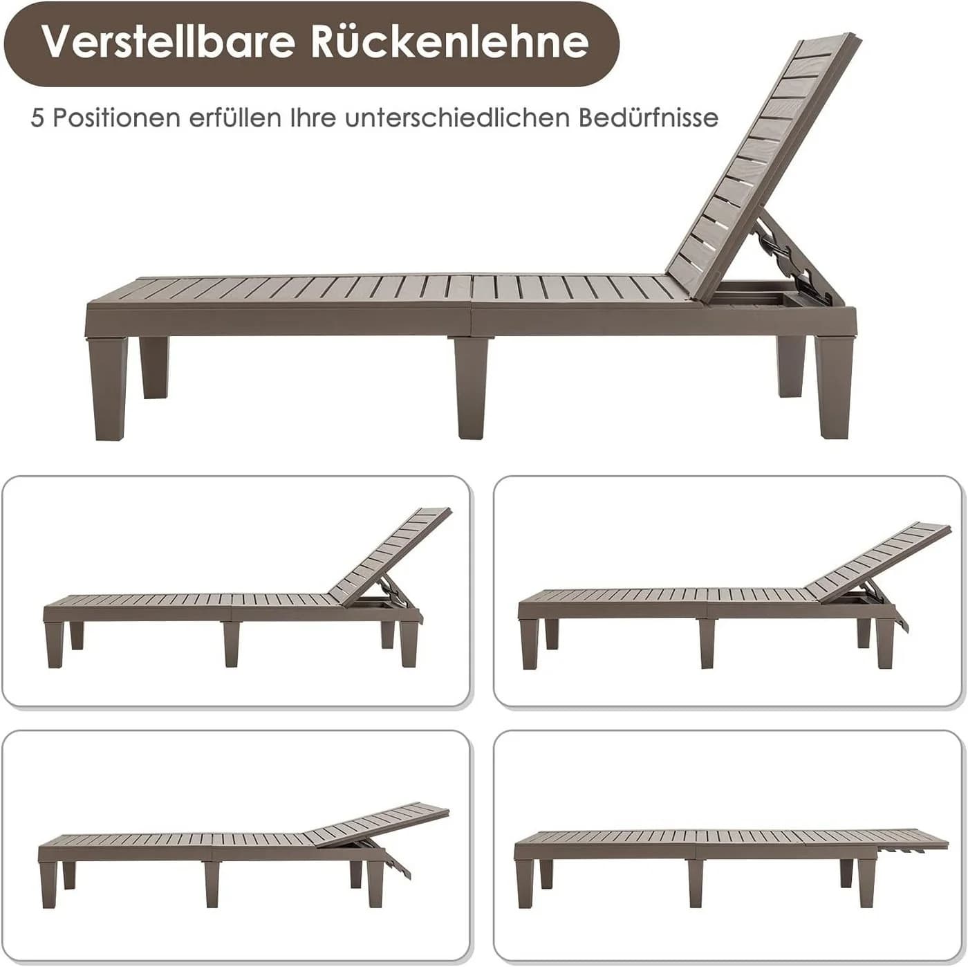 COSTWAY Gartenliege wetterfest 5-fach verstellbar 180kg - Bild 3