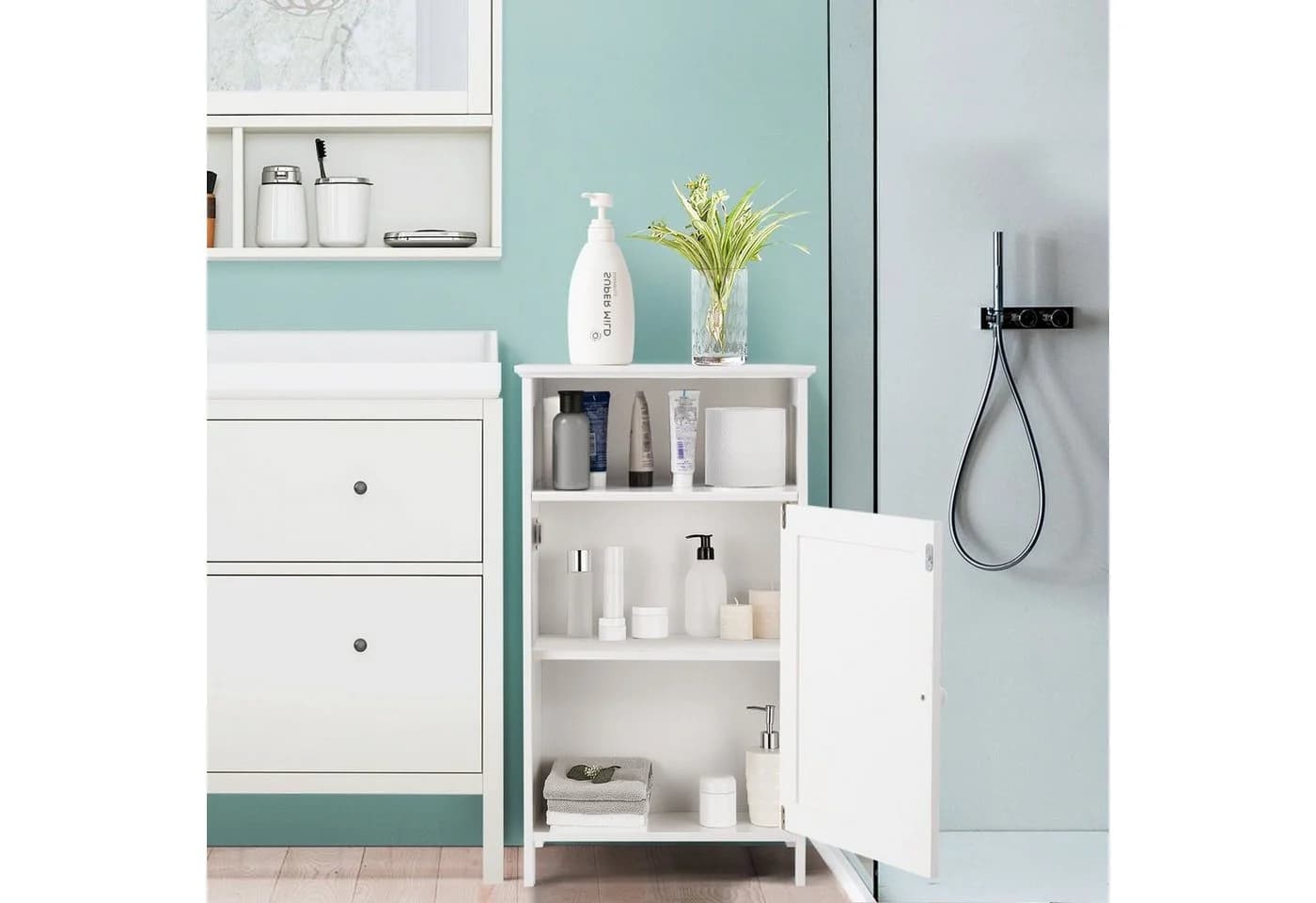 COSTWAY Badkommode mit verstellbarem Regal und Tür