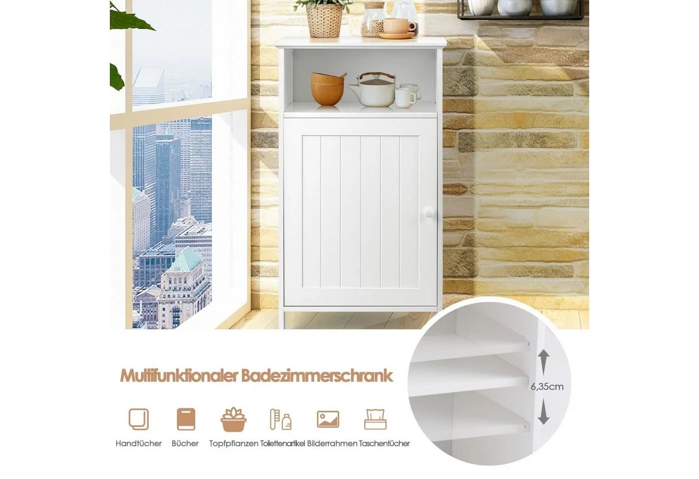 COSTWAY Badkommode mit verstellbarem Regal und Tür - Bild 3