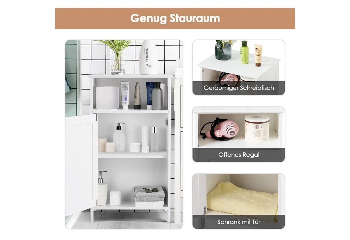 COSTWAY Badkommode mit verstellbarem Regal und Tür - Bild 4