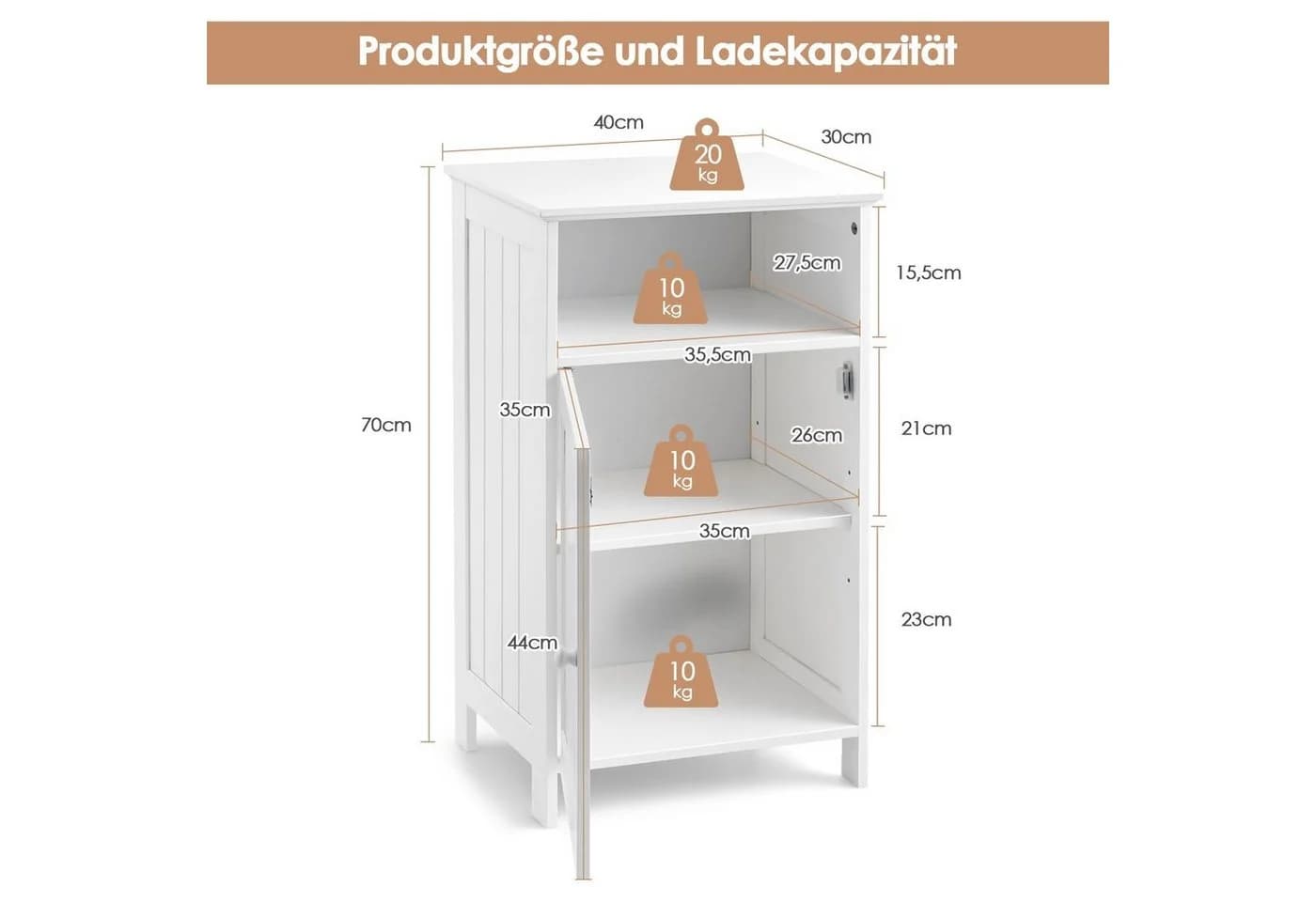 COSTWAY Badkommode mit verstellbarem Regal und Tür - Bild 5