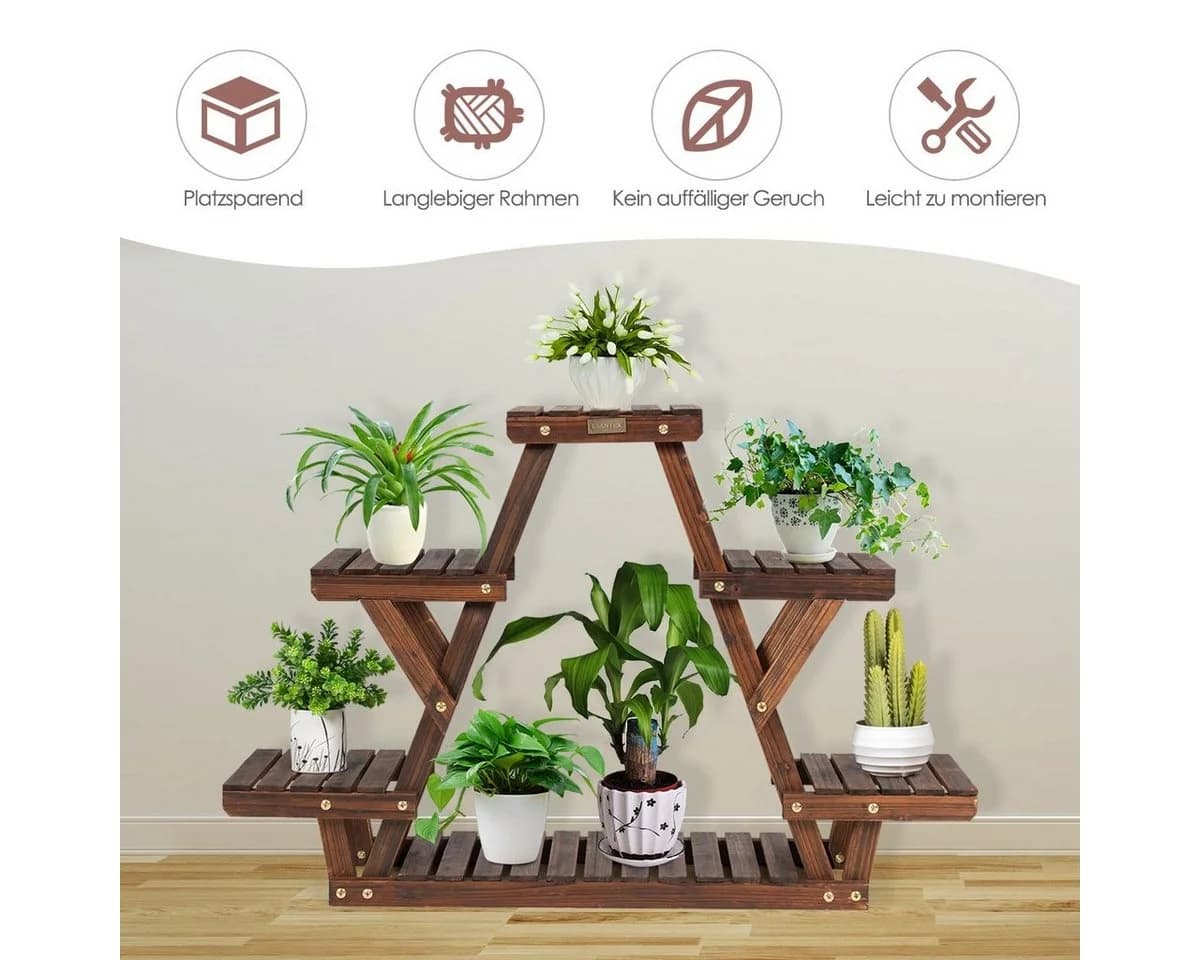 COSTWAY Blumenständer Mehrstöckig Braun Tannenholz