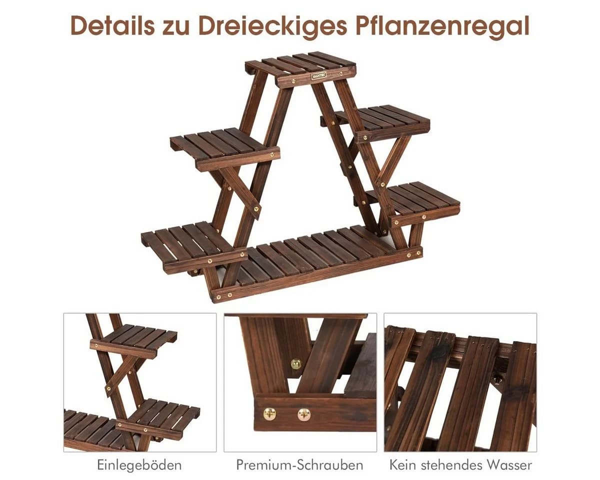 COSTWAY Blumenständer Mehrstöckig Braun Tannenholz - Bild 4