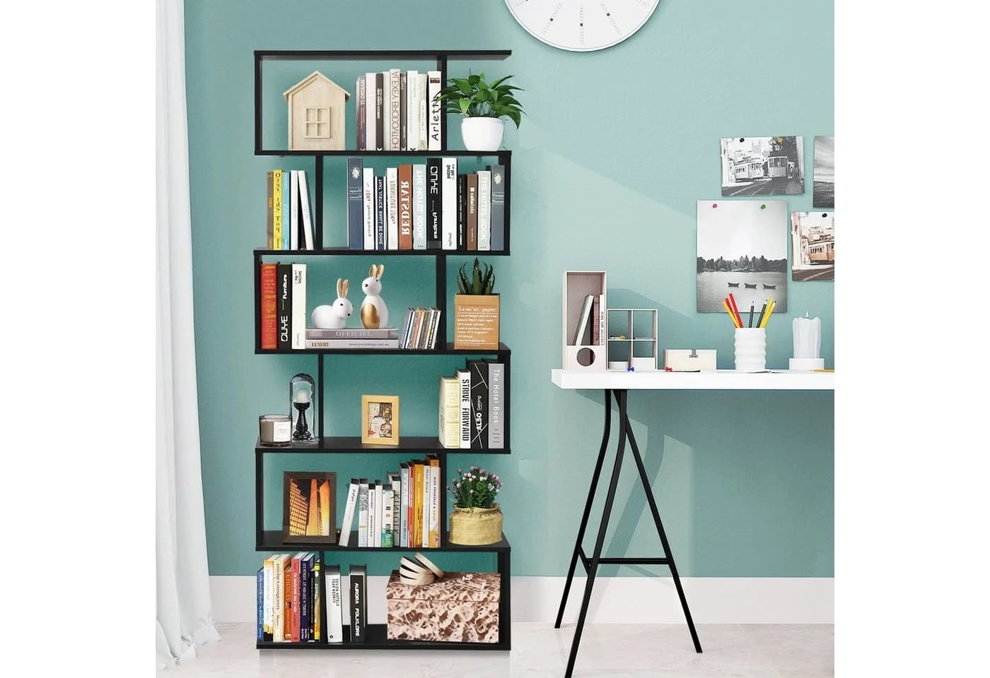 COSTWAY Bücherregal Standregal 6 Fächer 20 kg/Ebene 80x23x192cm Schwarz