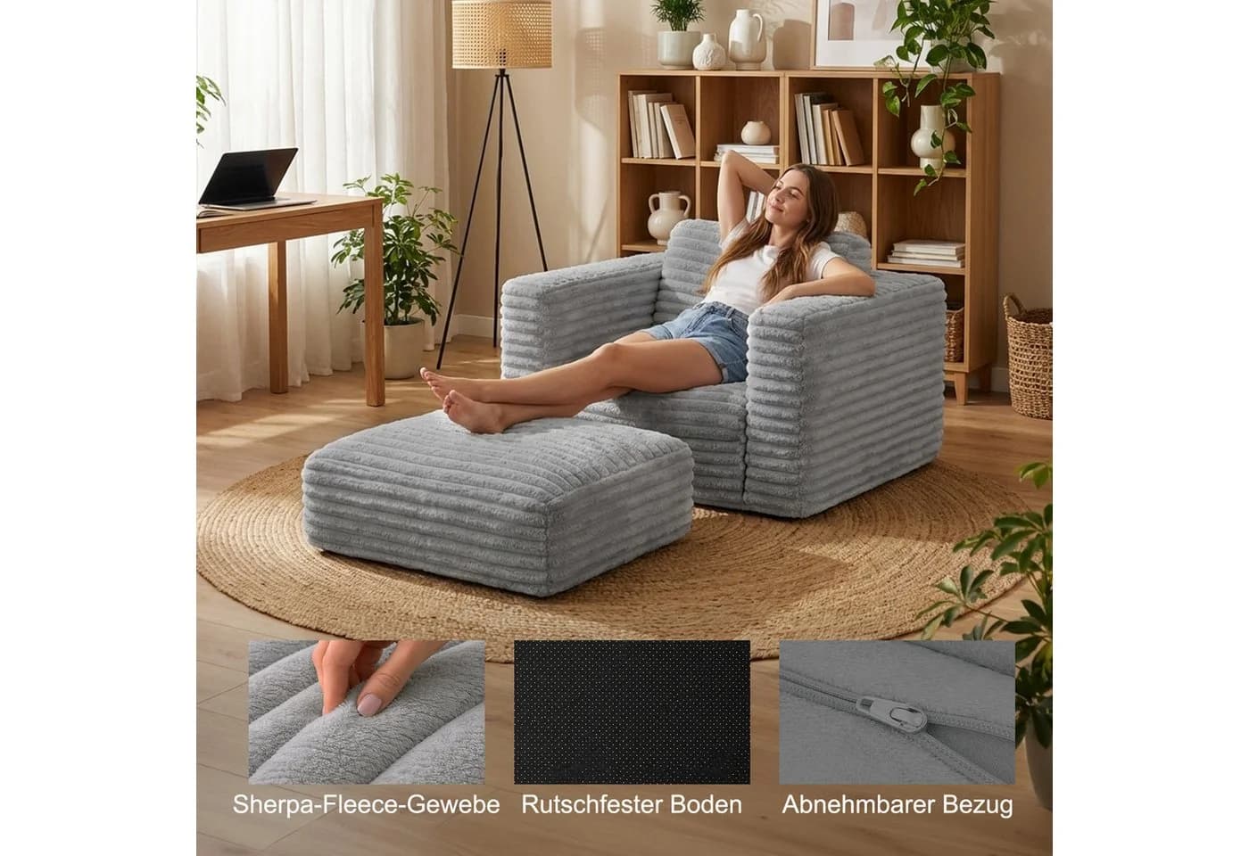 Youyijia Schlafsofa Cord Grau Klappbar - Bild 4