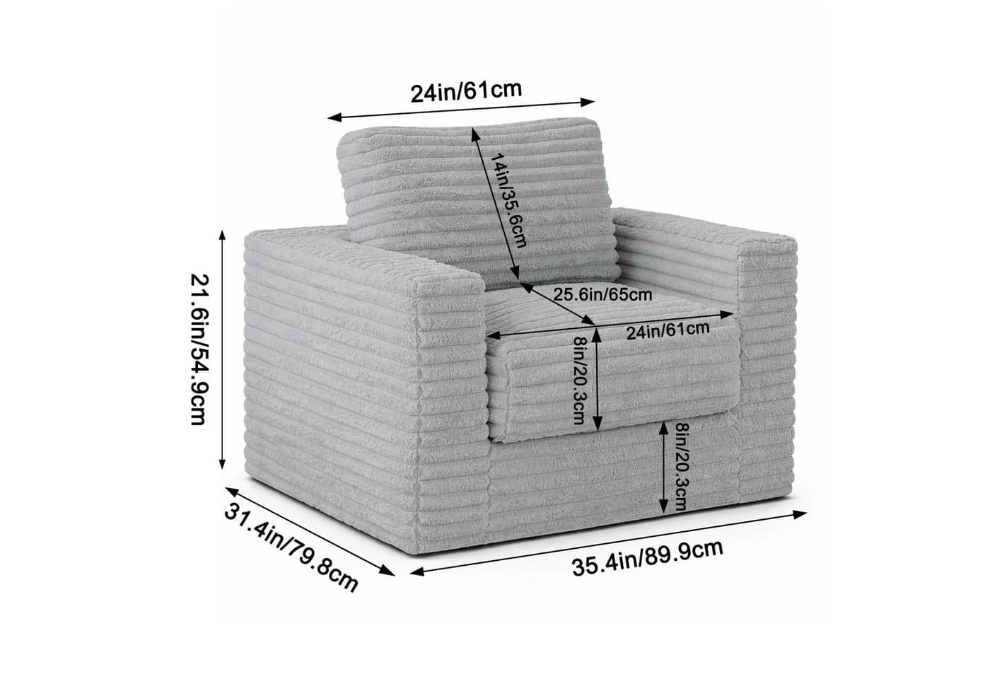 Youyijia Schlafsofa Cord Grau Klappbar - Bild 5