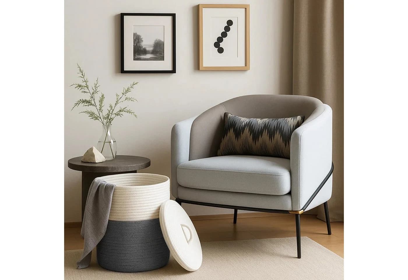 Youyijia Runder Aufbewahrungskorb mit Deckel Beige