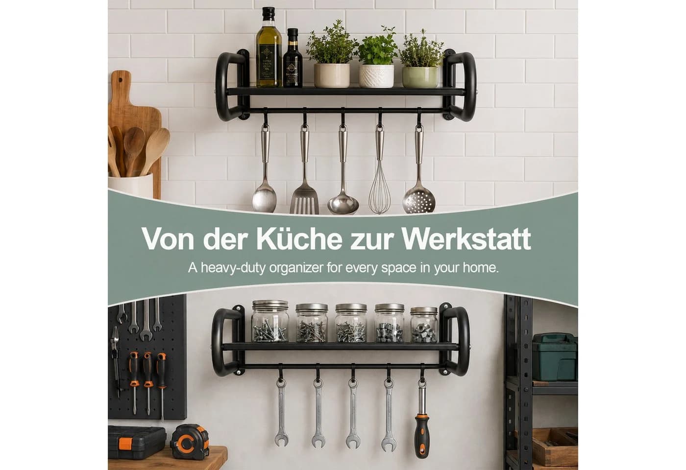 Youyijia Küchenorganizer-Set Mikrowellen Wandhalterung Regal Edelstahl Schwarz - Bild 4