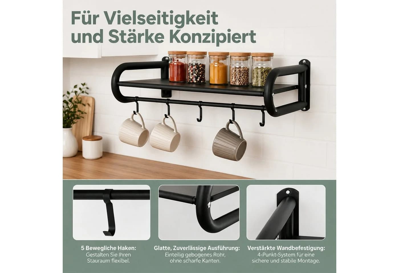 Youyijia Küchenorganizer-Set Mikrowellen Wandhalterung Regal Edelstahl Schwarz - Bild 5