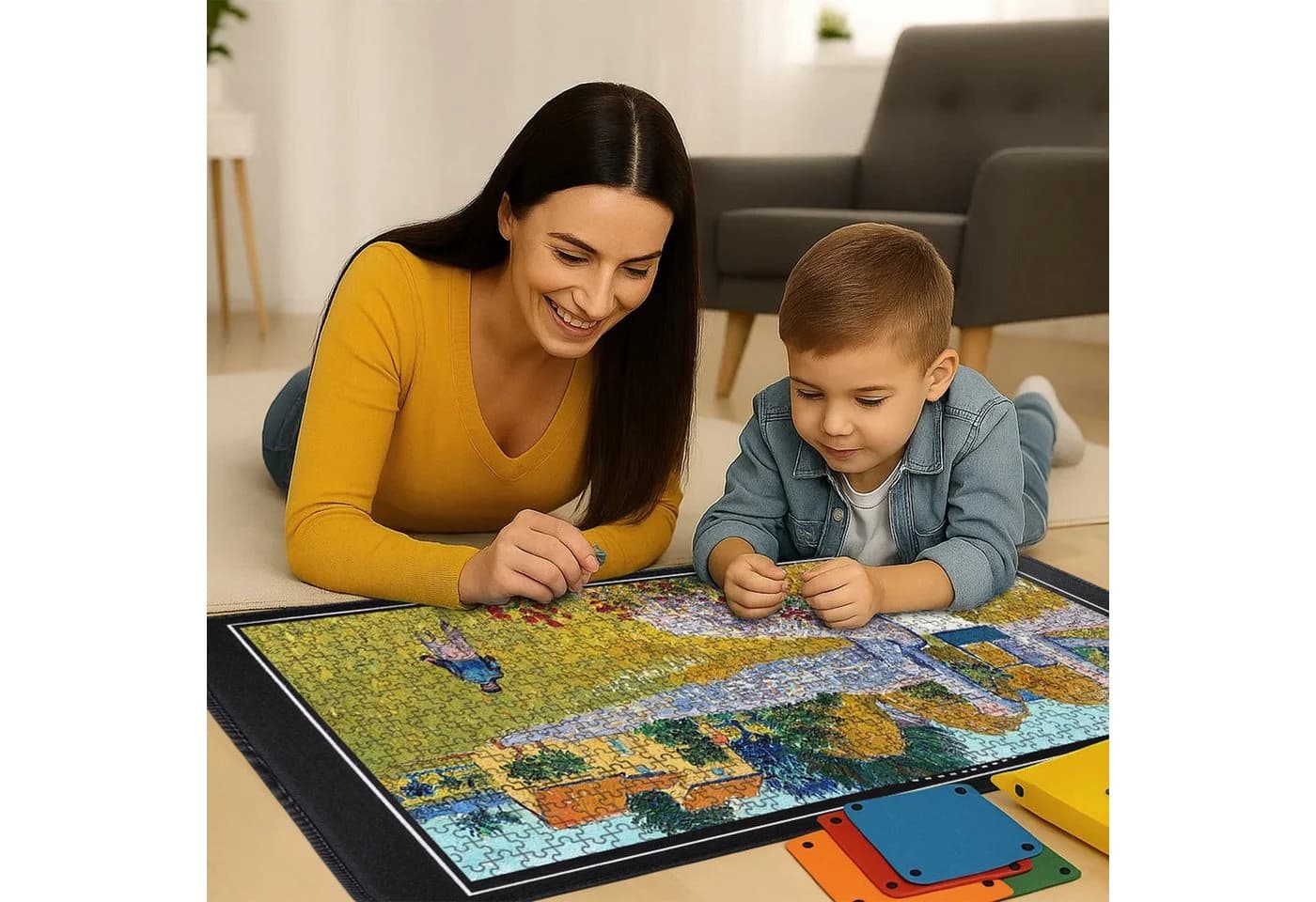 Youyijia Puzzleunterlage mit Sortierfächern und verstellbarem Ständer Schwarz