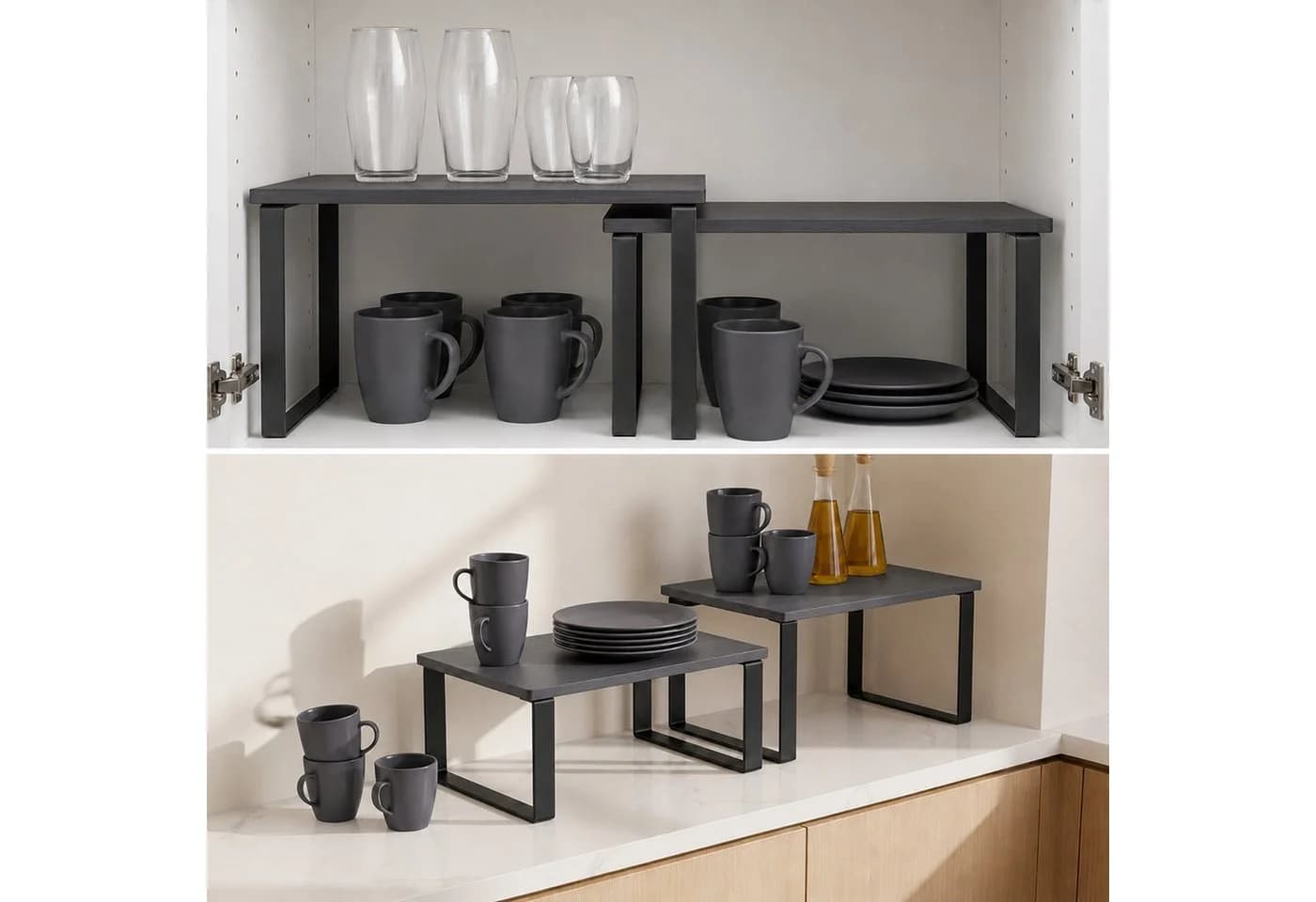 Youyijia Gewürzregal Organizer Set stapelbar Metall Holz Weiß/Natur - Bild 4
