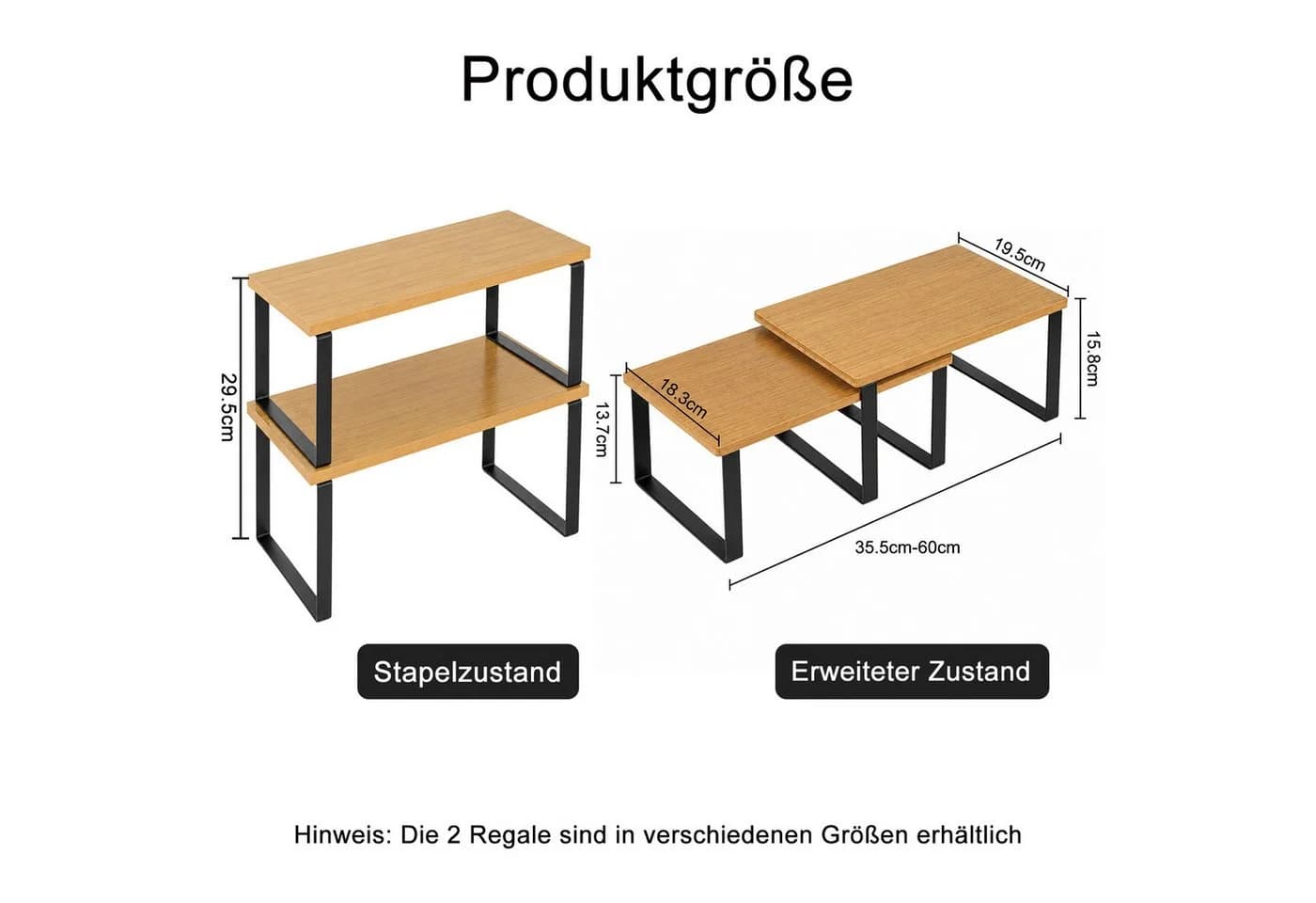 Youyijia Gewürzregal Organizer Set stapelbar Metall Holz Weiß/Natur - Bild 5