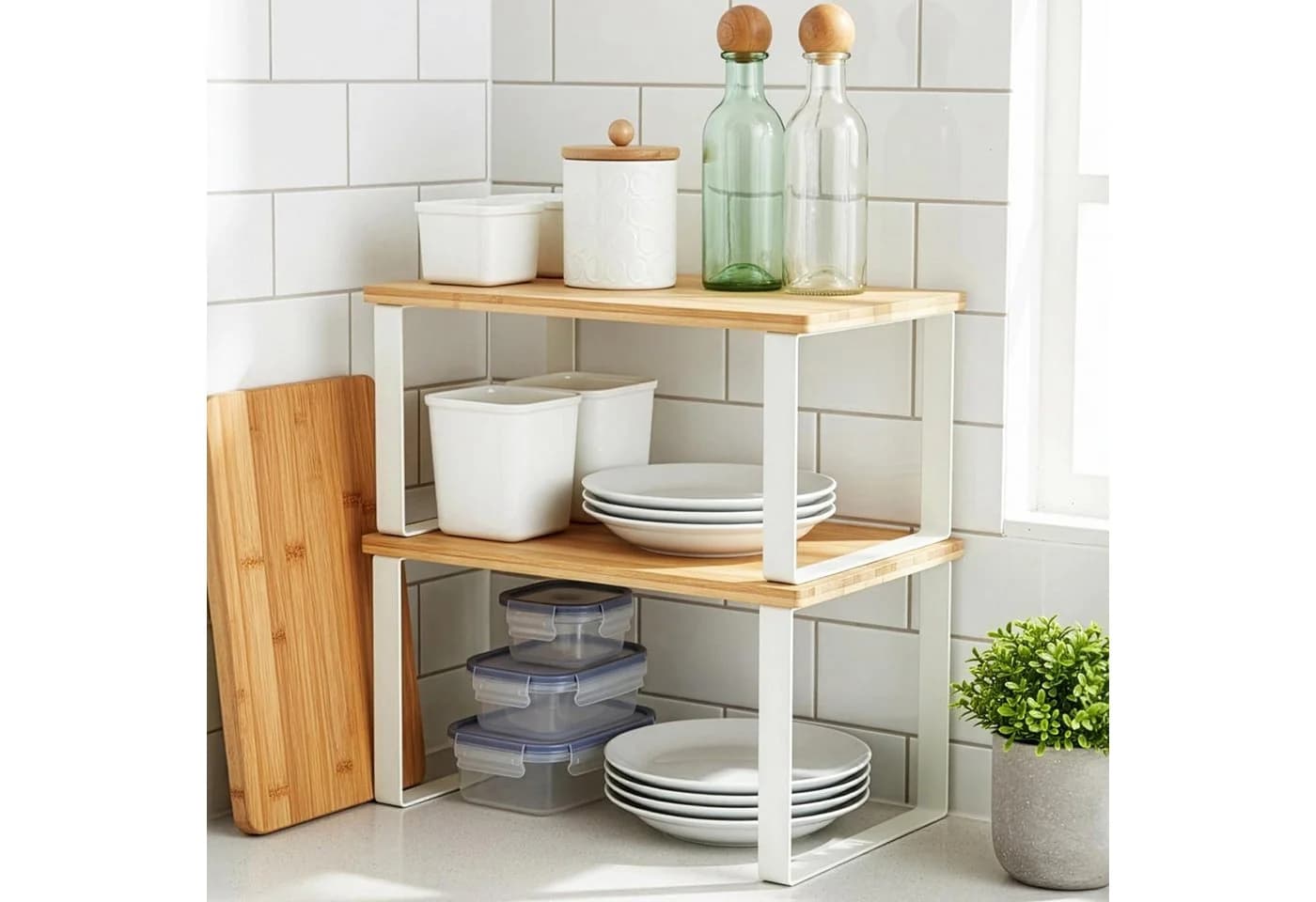 Youyijia Gewürzregal Organizer Set stapelbar Metall Holz Weiß