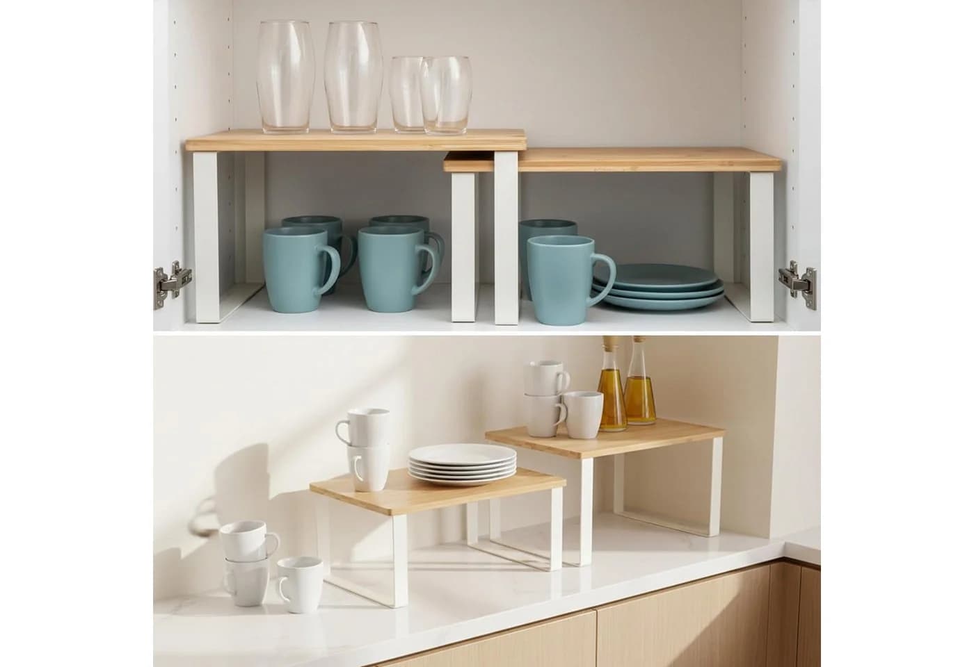 Youyijia Gewürzregal Organizer Set stapelbar Metall Holz Weiß - Bild 4