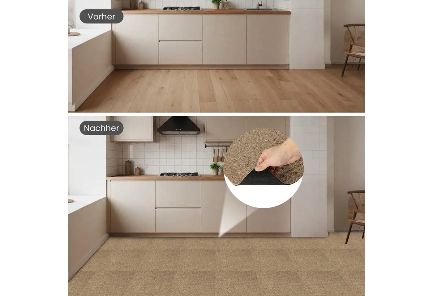 Youyijia Teppichfliese Beige 50x50 cm 20er Set Selbstverlegung - Bild 3