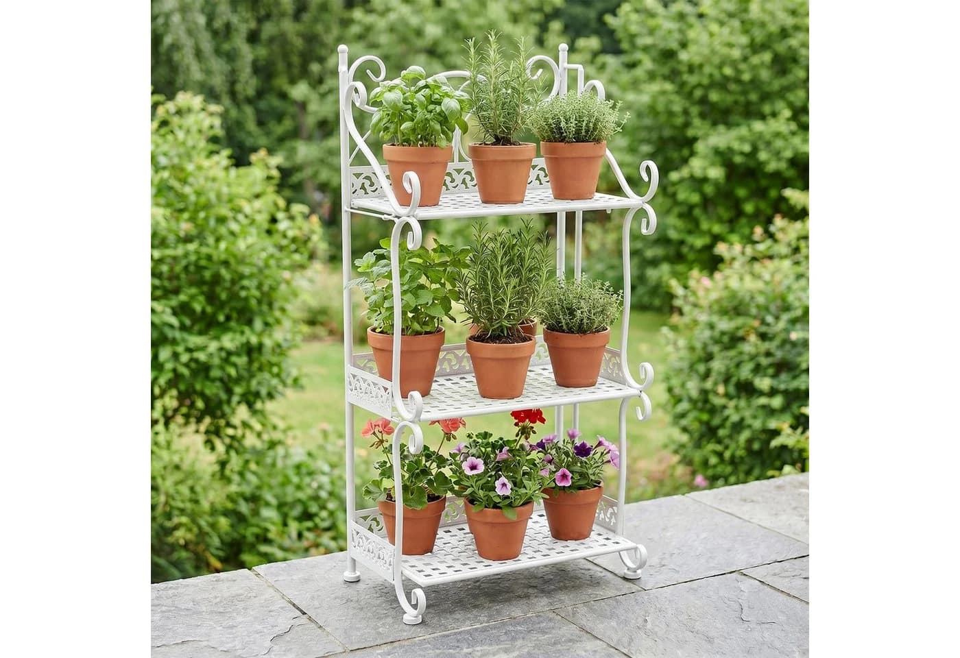 Youyijia Blumenständer Klappbares Pflanzenregal aus Metall Weiß