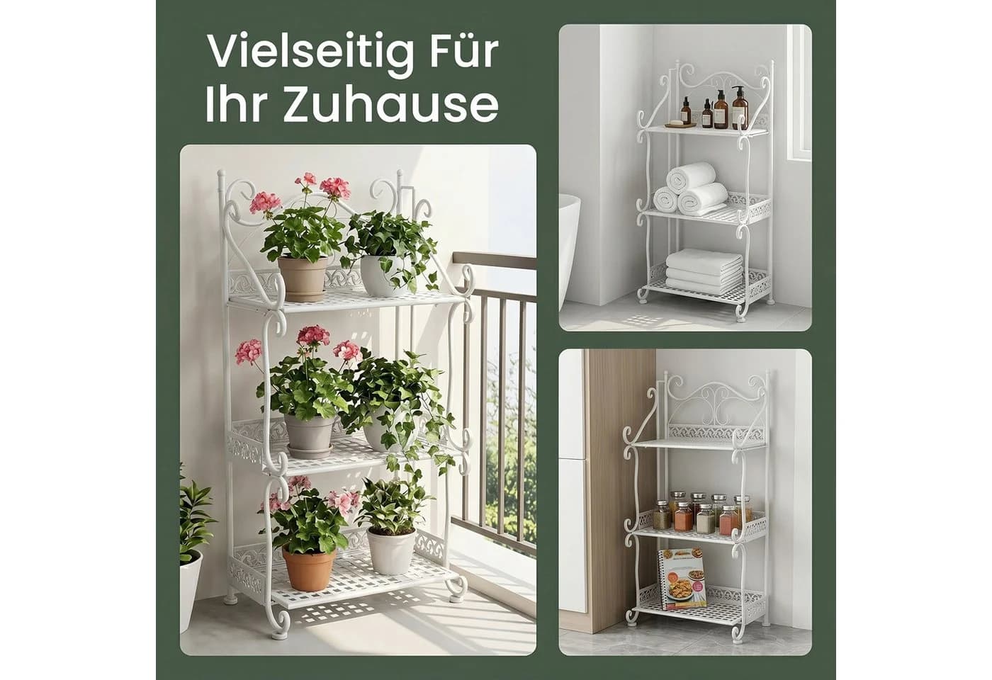 Youyijia Blumenständer Klappbares Pflanzenregal aus Metall Weiß - Bild 3