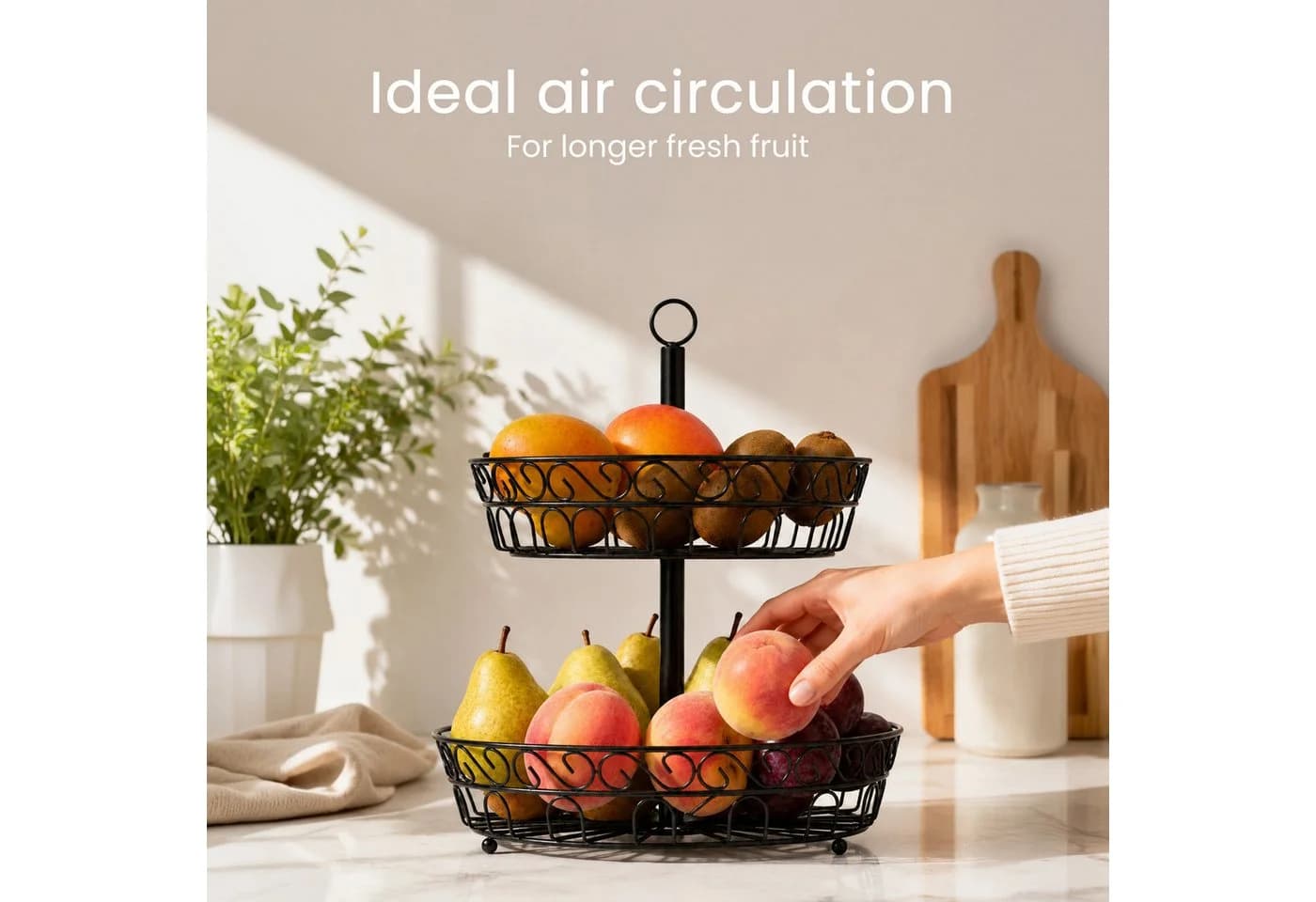 Youyijia Obstschale Obst Etagere 2 Etagen Schwarz Metall