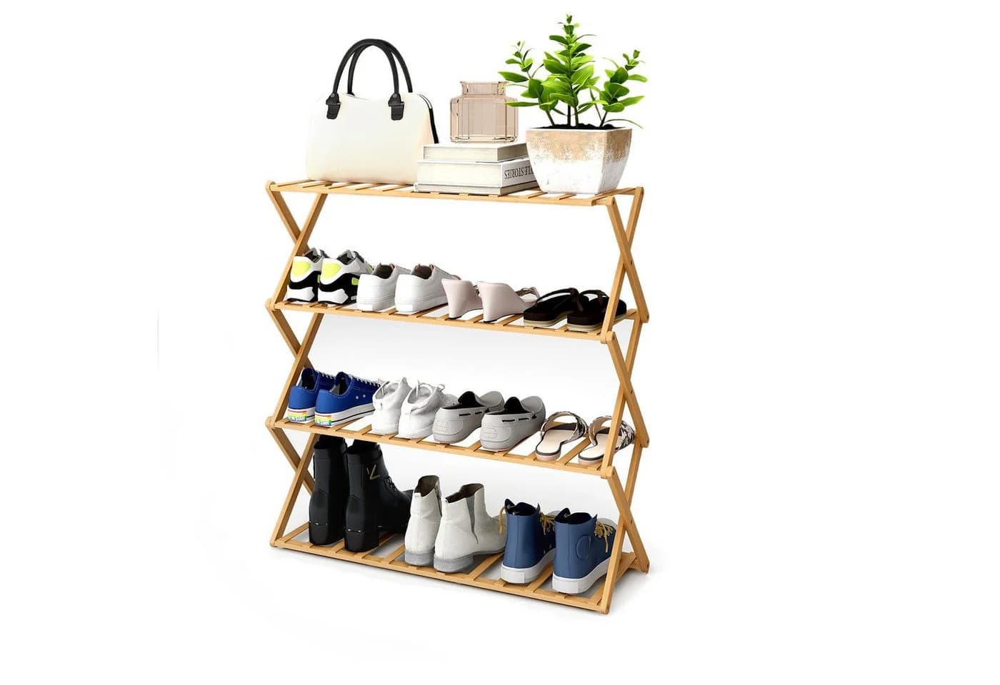 Youyijia Faltbares Bambus-Schuhregal 4 Ebenen - Bild 2