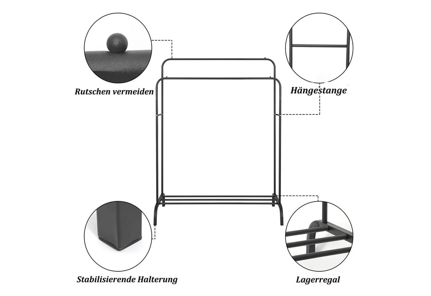 Youyijia Kleiderständer Schwarz Freestanding Hanger Double Rods - Bild 3
