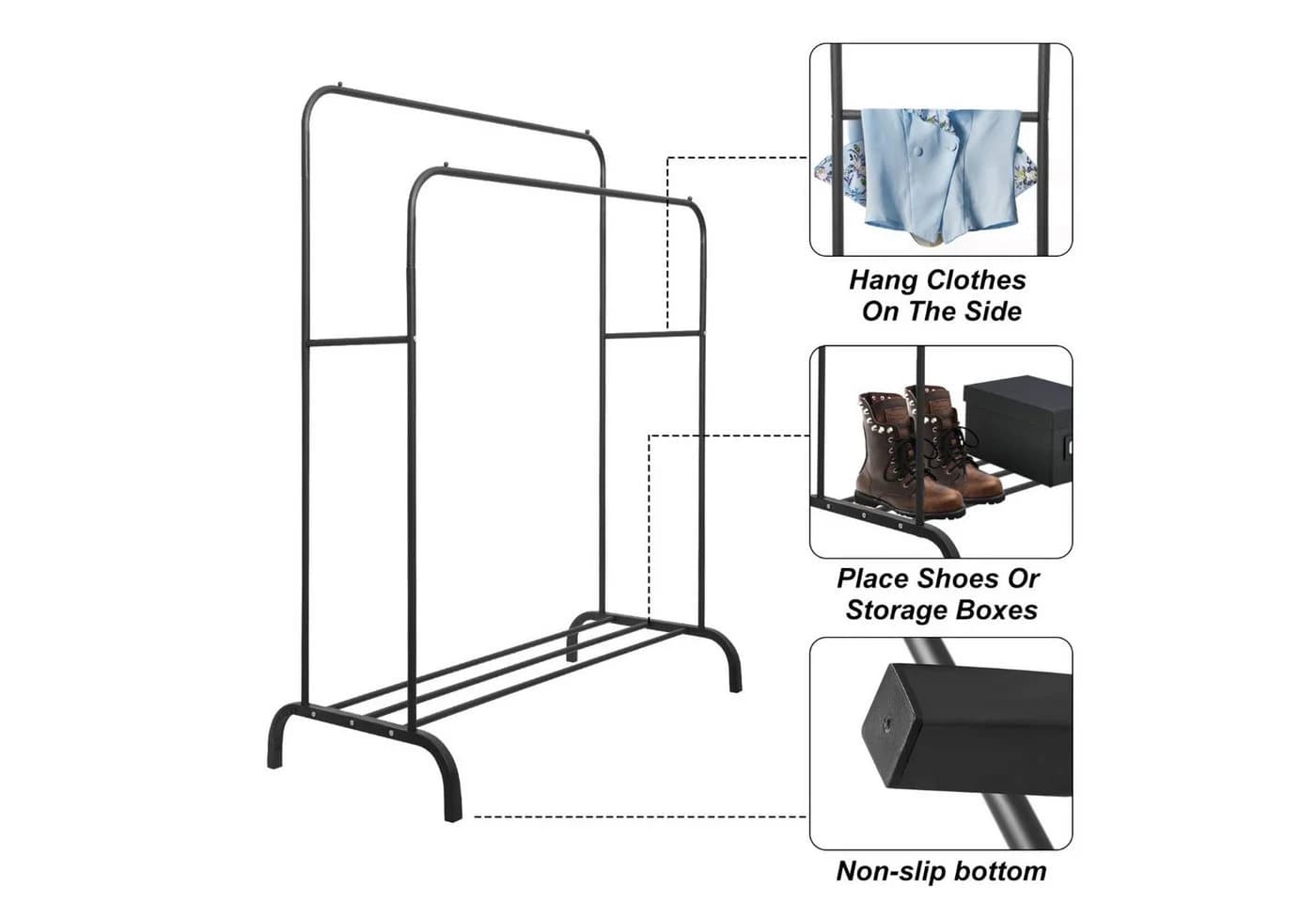 Youyijia Kleiderständer Schwarz Freestanding Hanger Double Rods - Bild 4