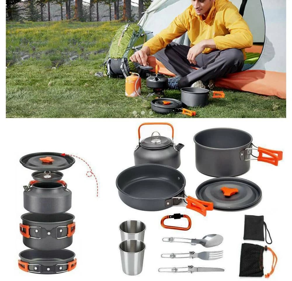 Youyijia Camping Geschirr-Set 8-teilig Aluminium Orange/Schwarz - Bild 3
