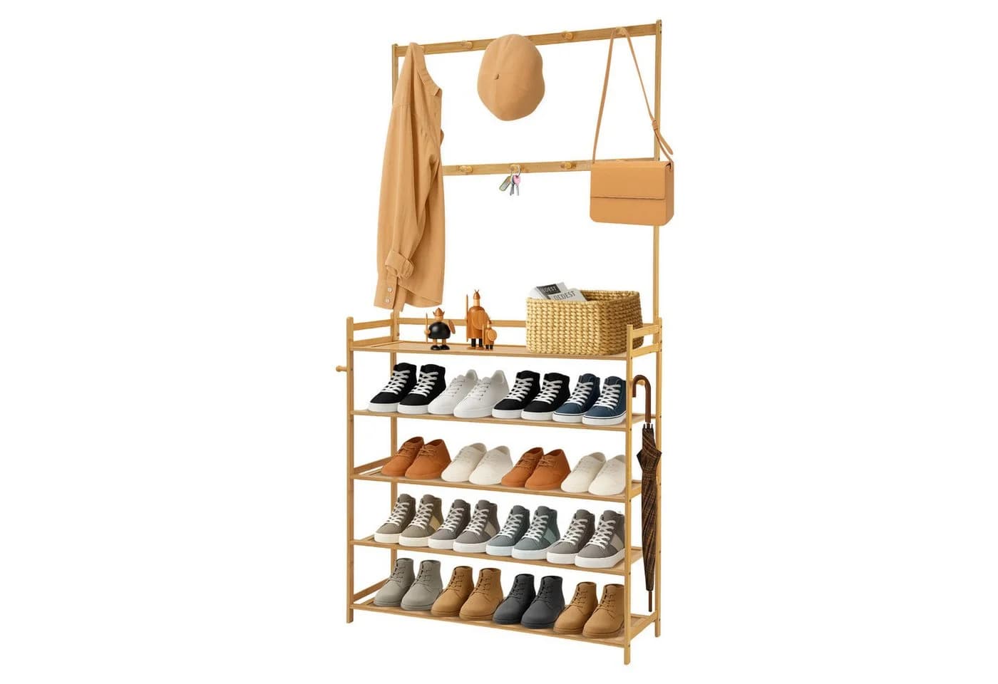Youyijia Schuhregal mit Garderobe 2-in-1 Bambus Natur - Bild 2
