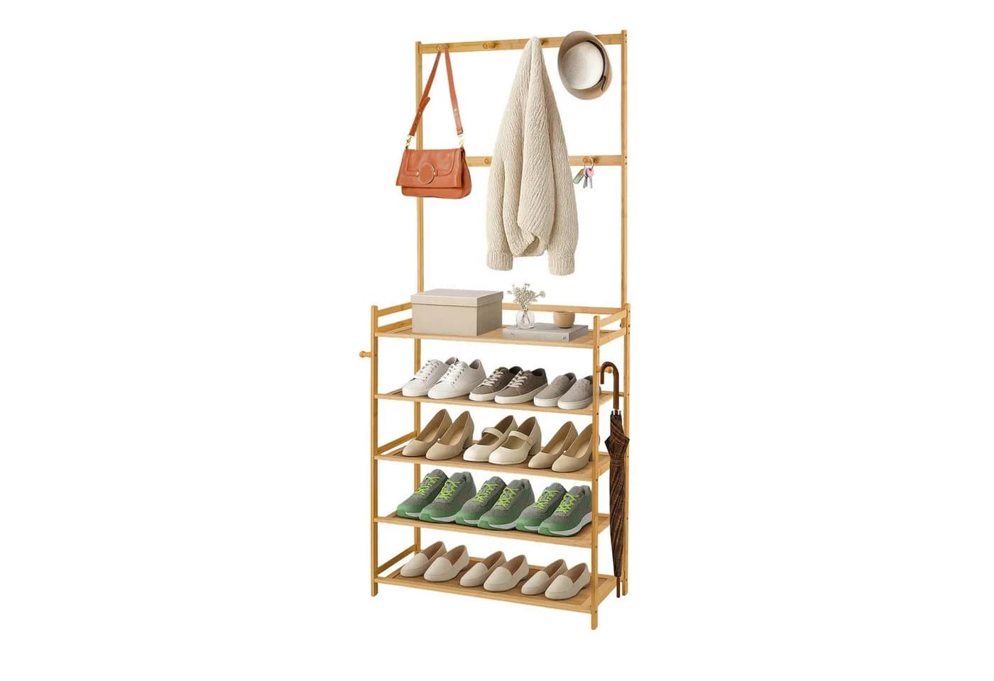 Youyijia Schuhregal mit Garderobe 2-in-1 Bambus - Bild 2