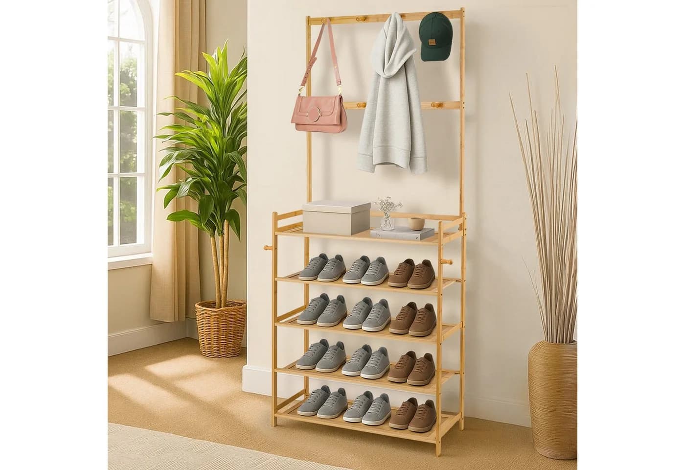 Youyijia Schuhregal mit Garderobe 2-in-1 Bambus - Bild 3