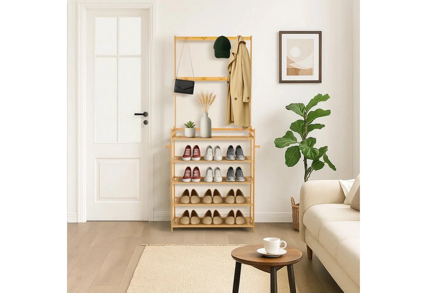 Youyijia Schuhregal mit Garderobe 2-in-1 Bambus - Bild 4