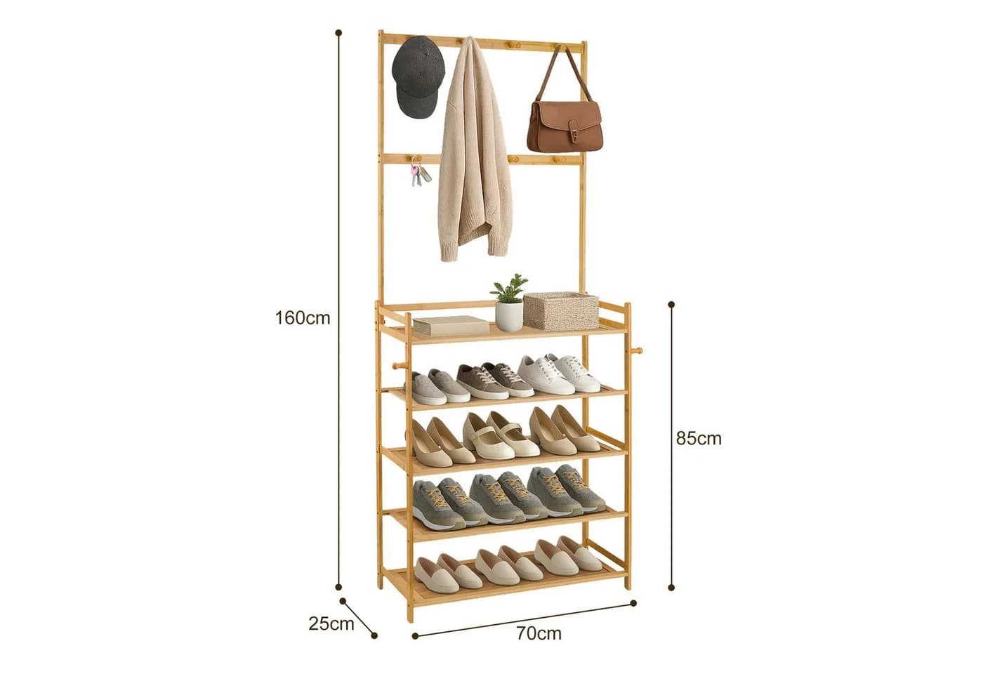 Youyijia Schuhregal mit Garderobe 2-in-1 Bambus - Bild 5