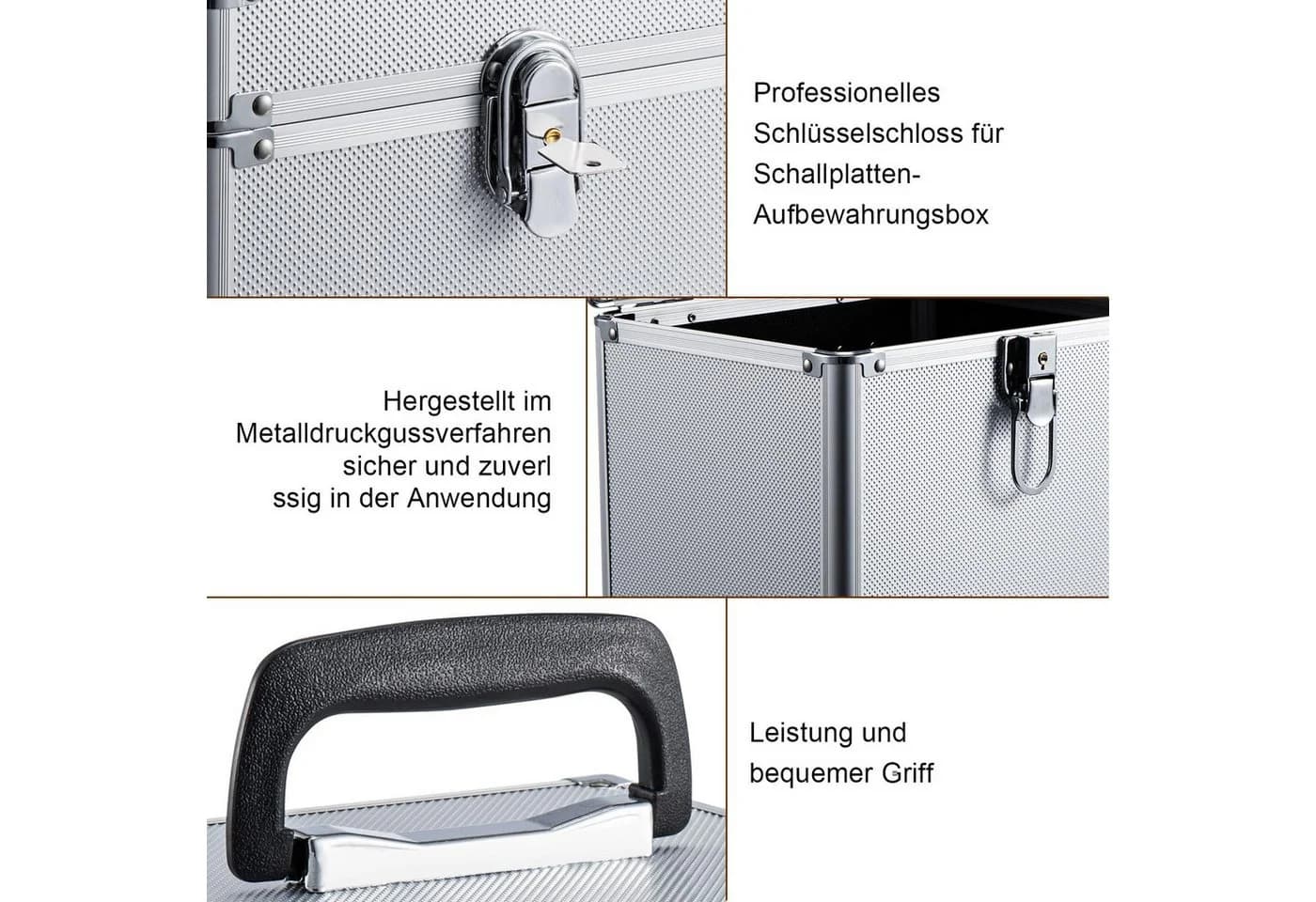 Youyijia Schallplattenkoffer für 50 LPs, abschließbar, Silber/Schwarz - Bild 3