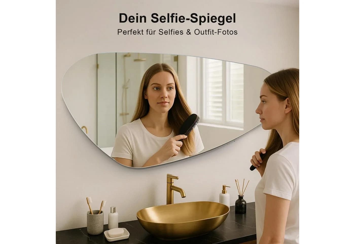 Youyijia Kosmetikspiegel Asymmetrisch Rahmenloser HD Glas Spiegel Silber - Bild 3