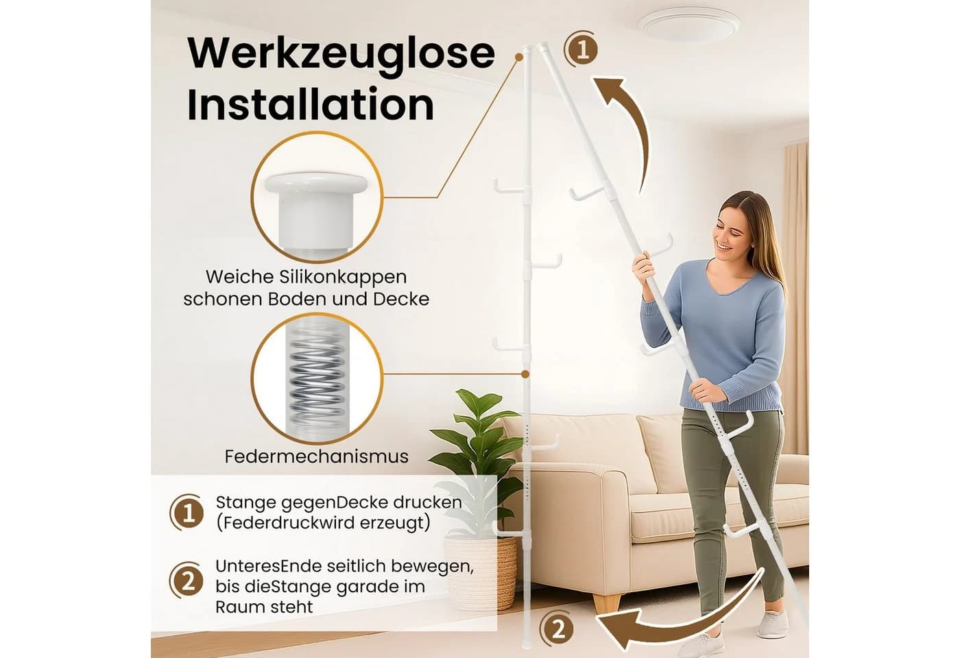 Youyijia Garderobenständer Ausziehbar 5 Haken Weiß - Bild 5