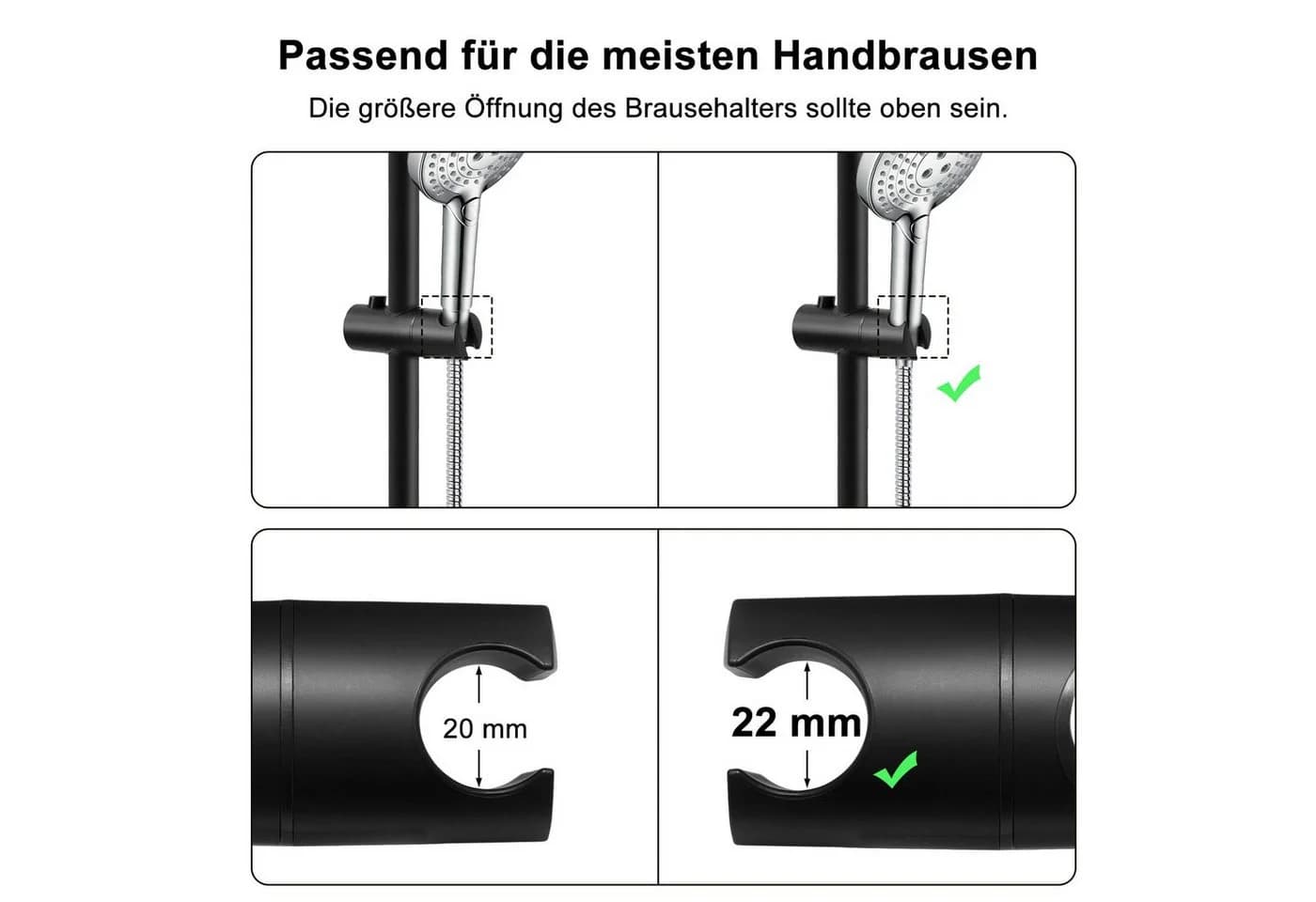 Youyijia Duschstange 66cm Schwarz Edelstahl 360° Drehbar - Bild 3