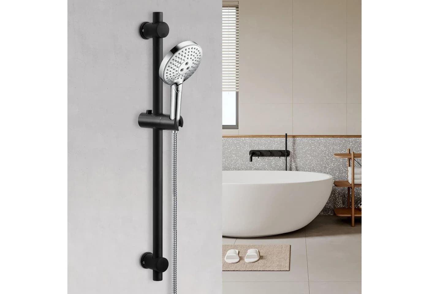 Youyijia Duschstange 66cm Schwarz Edelstahl 360° Drehbar - Bild 5