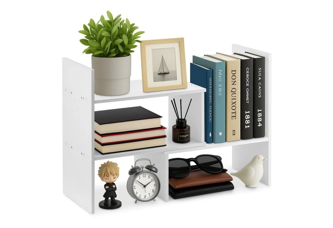 Youyijia Bücherregal Verstellbar Ausziehbar Standregal Schreibtisch-Organizer Weiß - Bild 2