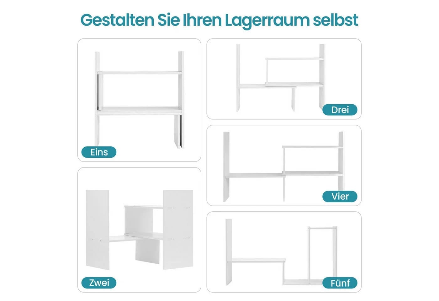 Youyijia Bücherregal Verstellbar Ausziehbar Standregal Schreibtisch-Organizer Weiß - Bild 4