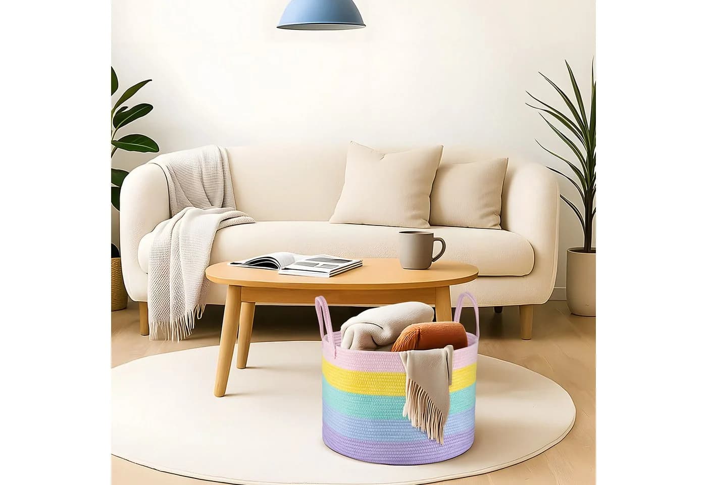 Youyijia Wäschekorb Geflochtener Aufbewahrungskorb Regenbogen - Bild 3